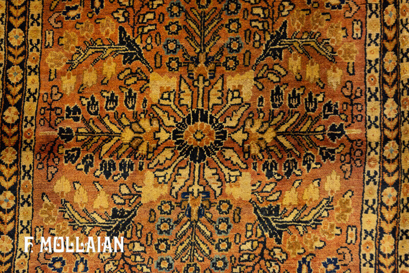 قالیچه کوچک آنتیک ایرانی ساروق رمینه قرمز آجری و نقوش گیاهی کد:۵۴۴۲۳۹۱۵